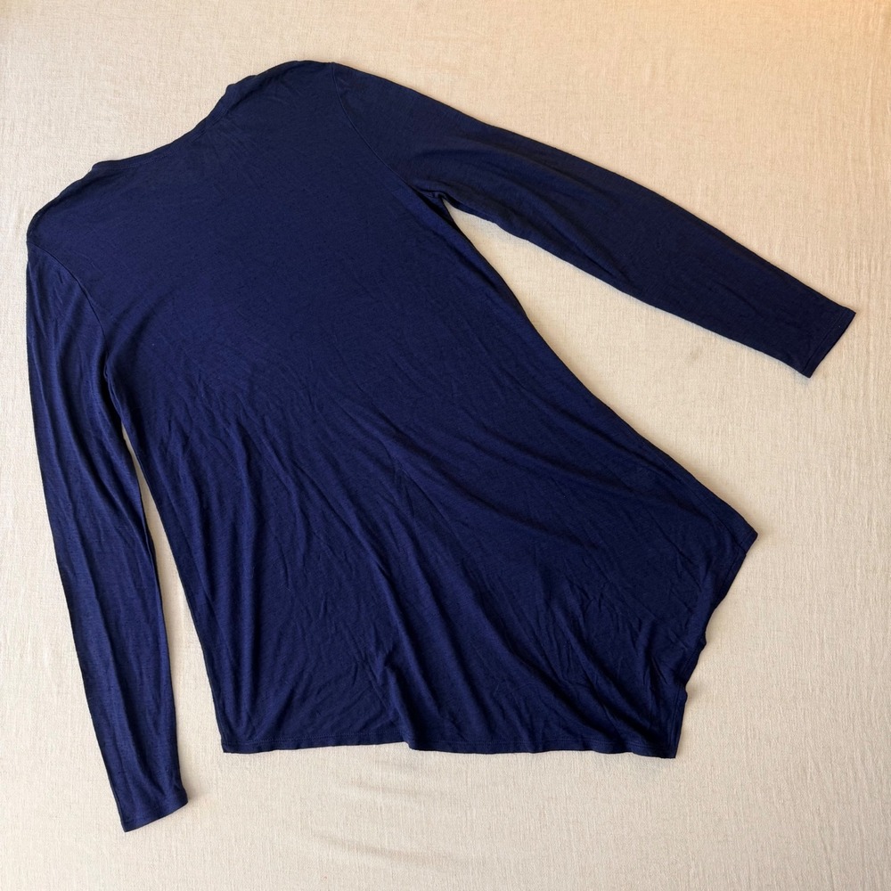 BCBGMAXAZRIA Shae High-Low Tunic Top Navy Blue Silk Blend Long Sleeve M - Picture 7 of 8